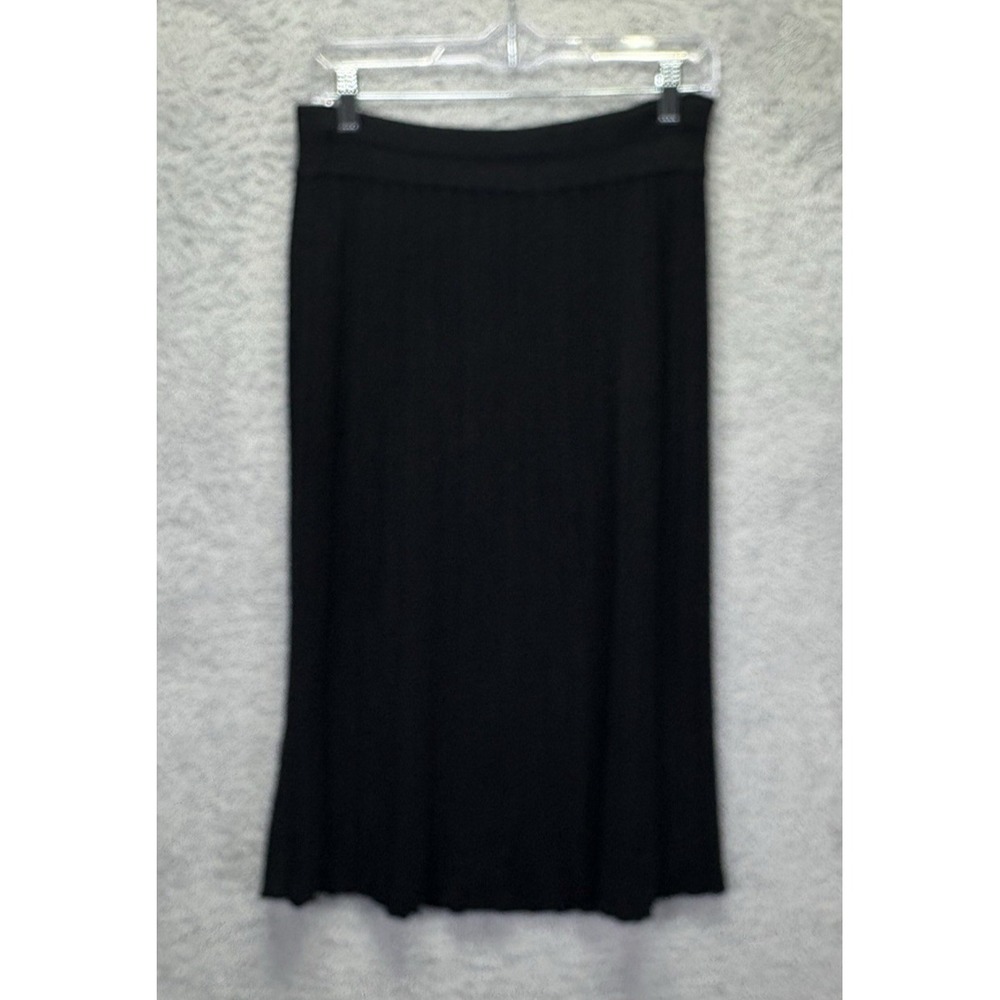 VTG Escorpion Womens 8 Black Knit Midi Skirt Ribbed Stretch Spain Minimalist